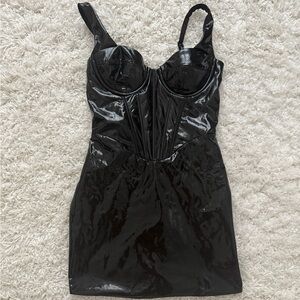 Oh Polly Vinyl Underwired Mini Dress black